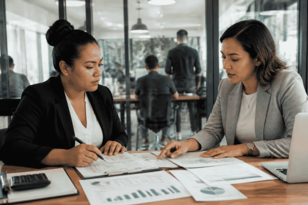 Business buyer reviewing bridge loan financing for a time-sensitive business acquisition