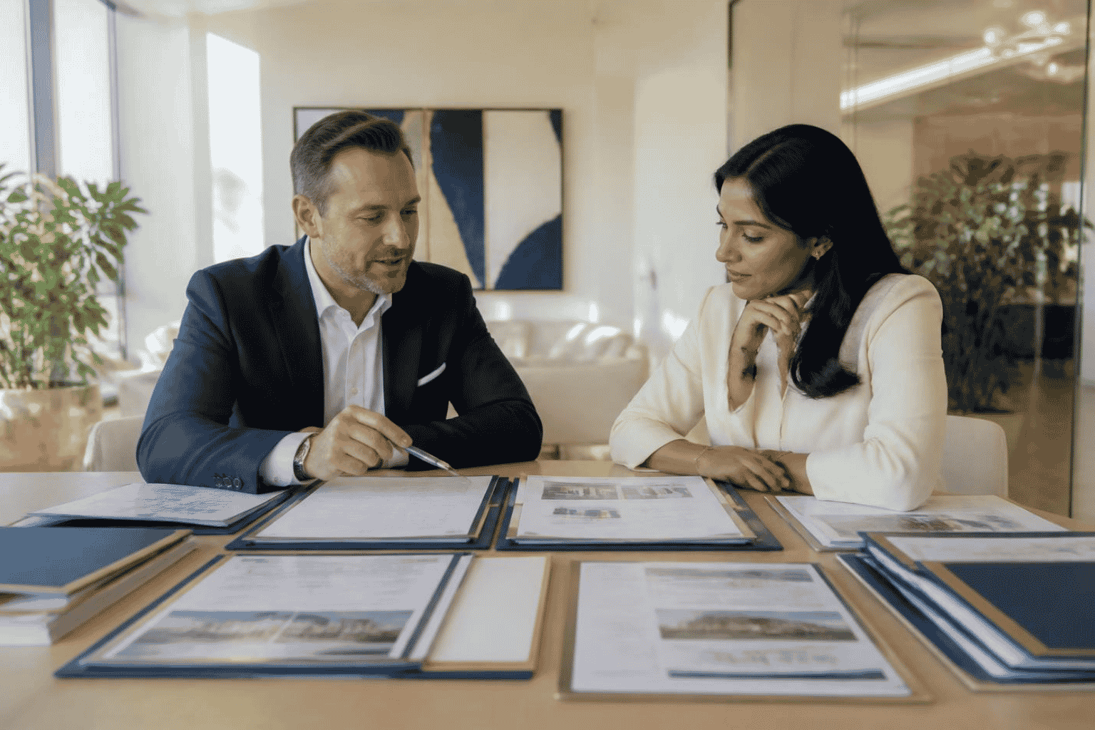 Business buyer and advisor defining acquisition criteria before searching for companies to buy