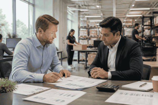 Business buyer preparing credit revenue banking and debt information before seeking acquisition financing