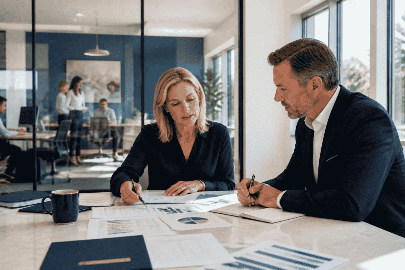 Business owner reviewing existing debt cash flow and new financing requirements