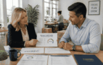 Business owner reviewing funding pre qualification with an advisor before submitting loan applications