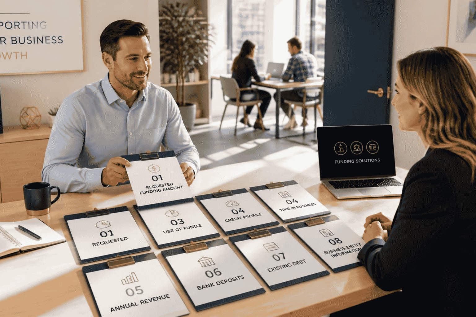 Business owner preparing eight key details for a funding consultation