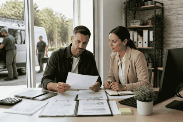 Business owner preparing credit revenue deposits debt and use of funds before applying for financing