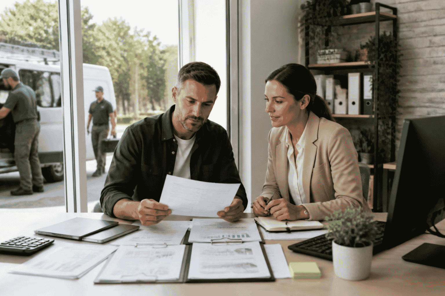 Business owner preparing credit revenue deposits debt and use of funds before applying for financing