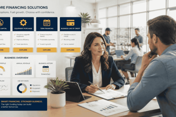 Business owner comparing working capital equipment term loan and line of credit funding solutions