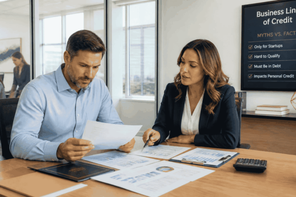 Business owner reviewing EIN personal credit and revenue requirements for a business line of credit