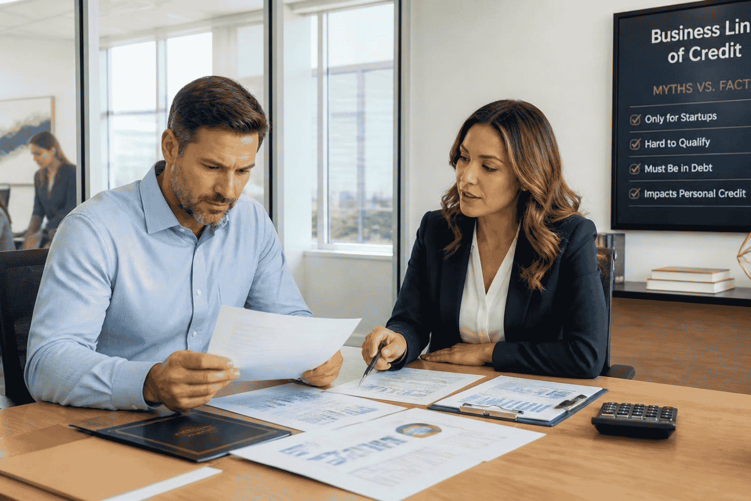 Business owner reviewing EIN personal credit and revenue requirements for a business line of credit