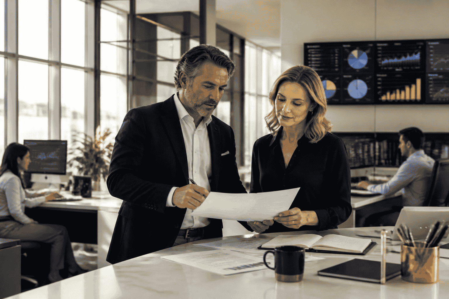Business owner reviewing financing for AI software implementation and automation costs