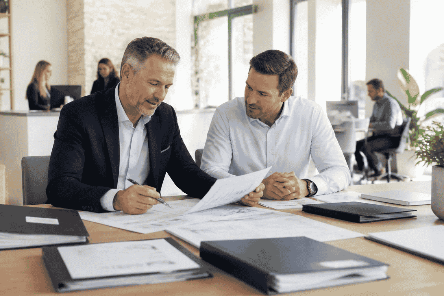 Business seller and broker reviewing risks that could prevent a transaction from closing after an LOI