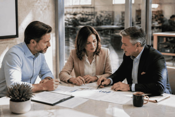 Business buyer reviewing seller financing and outside funding requirements before an acquisition