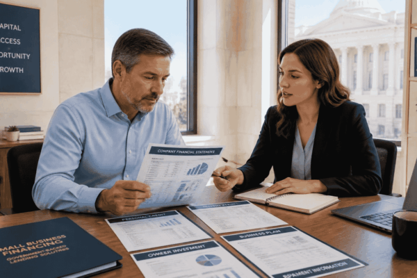 Business owner preparing financial information before exploring SBA financing