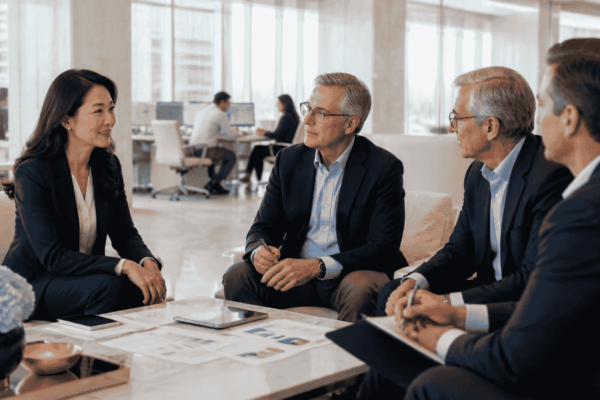 Business owner broker and management team preparing for an internal management buyout