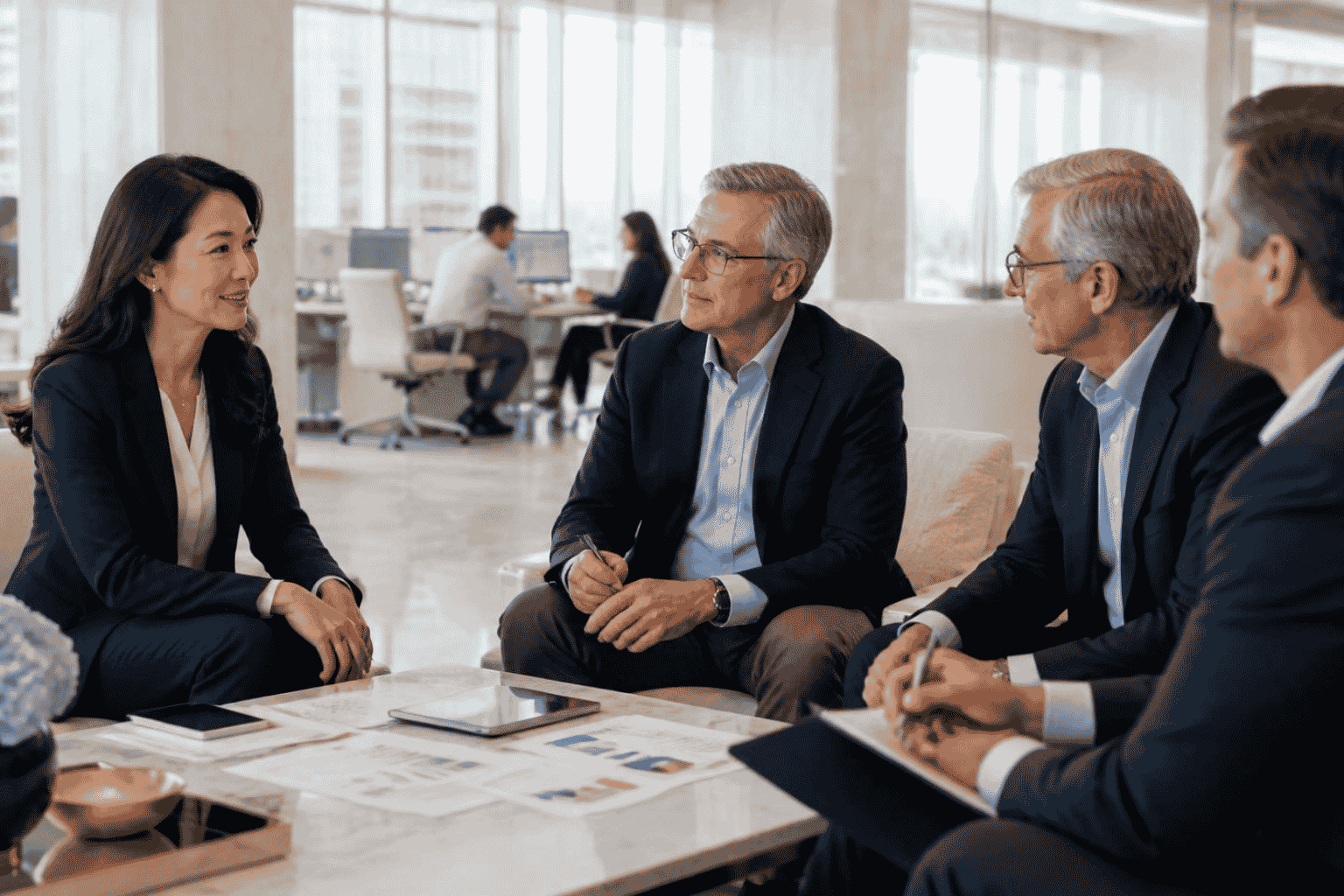 Business owner broker and management team preparing for an internal management buyout