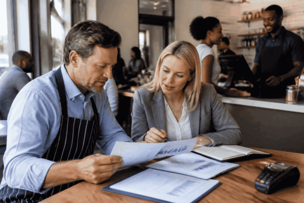 Retail business owner reviewing merchant cash advance funding based on consistent card sales