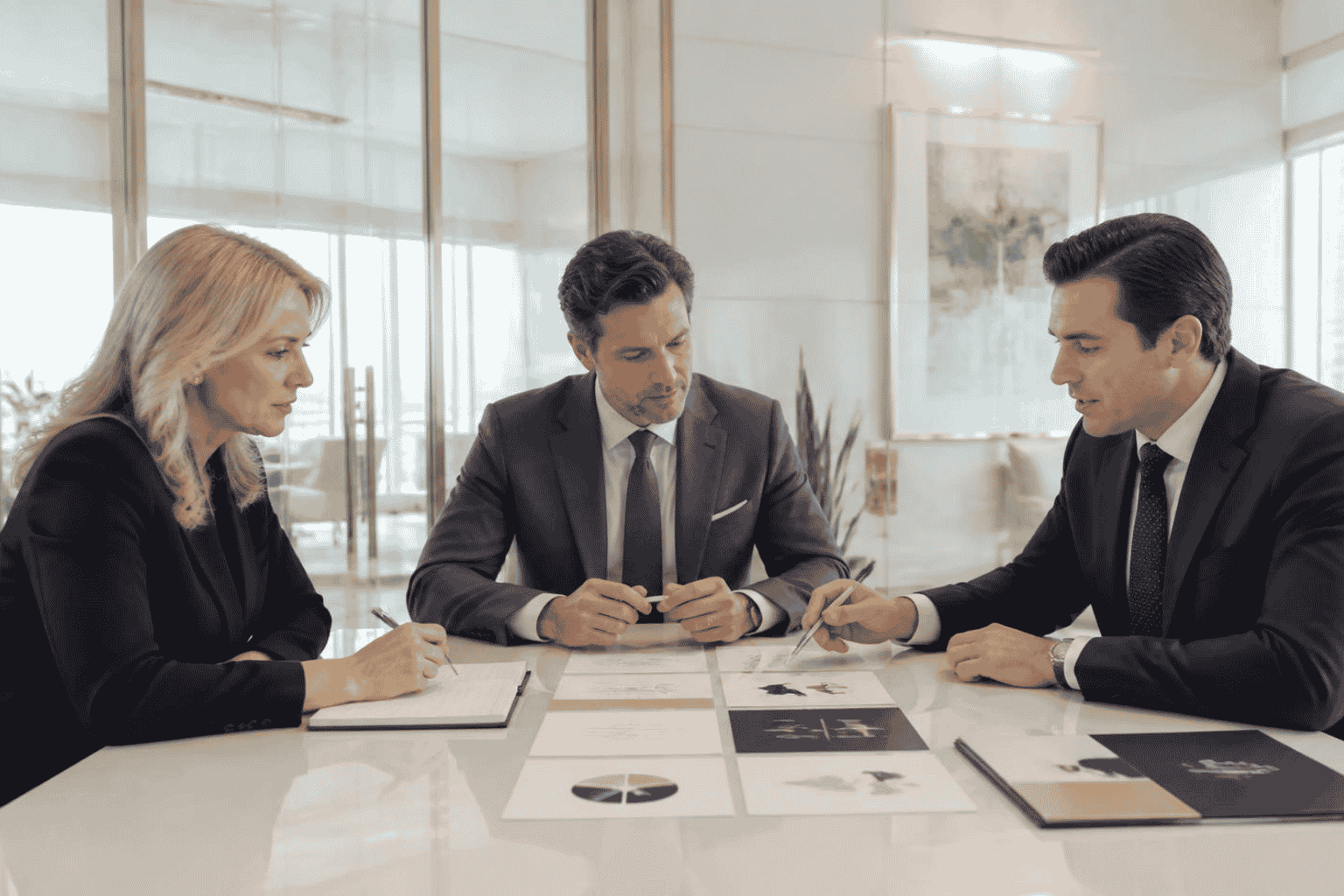 Business buyer seller and attorney reviewing non-compete and non-solicitation terms