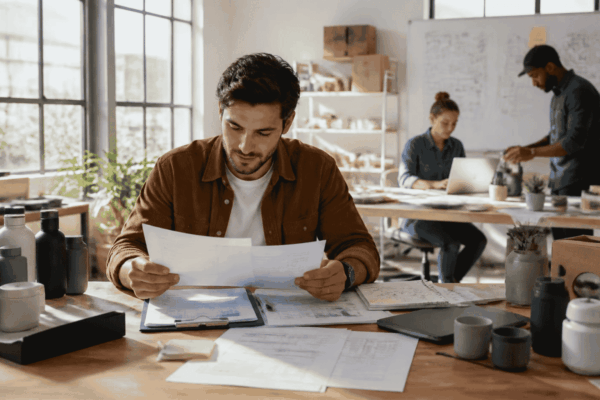 Pre revenue startup founder reviewing business credit card and SBA Microloan funding options