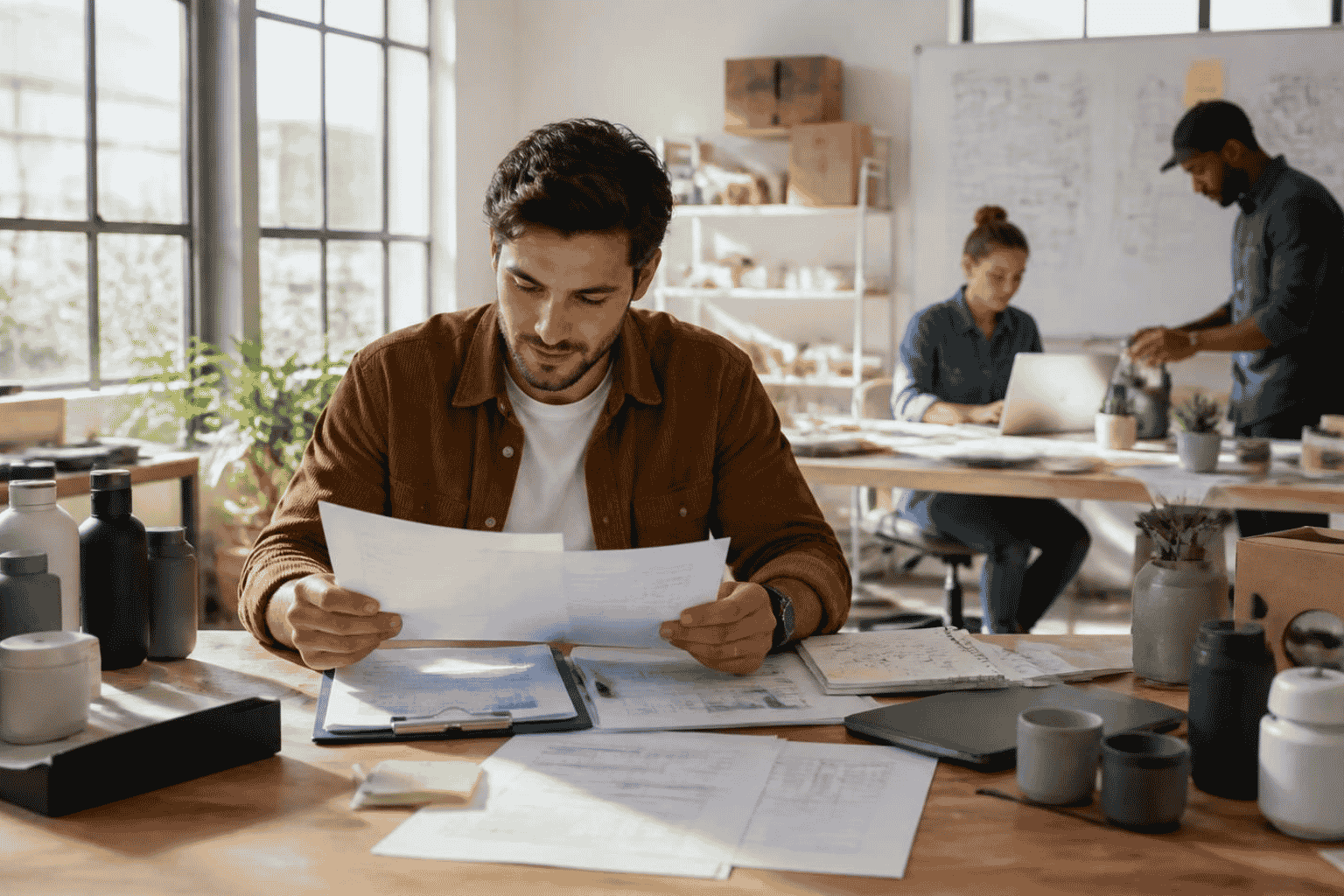 Pre revenue startup founder reviewing business credit card and SBA Microloan funding options