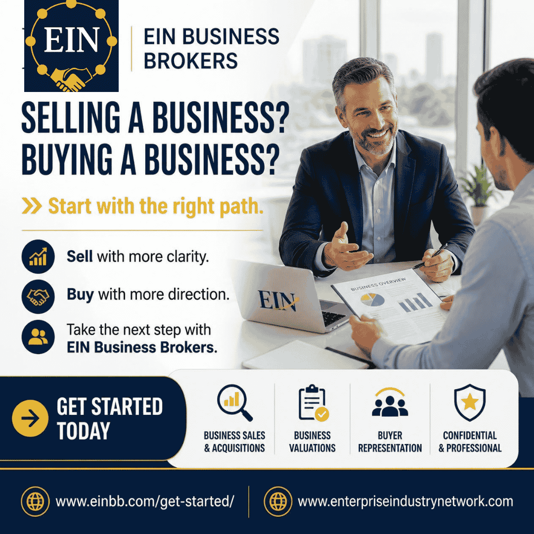 EIN Business Brokers graphic about selling a business or buying a business and getting started with the right path.