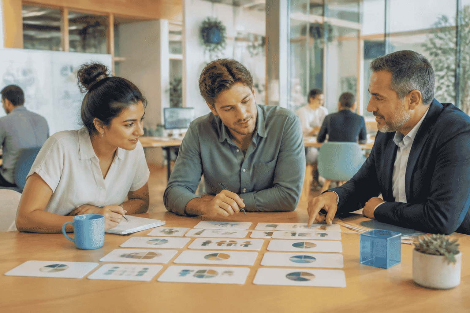 Startup founder and venture advisor reviewing cap table ownership before investor fundraising