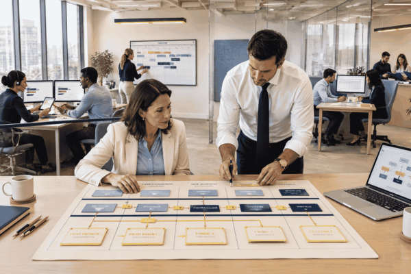 Business owner and operations consultant identifying workflows for AI agent automation