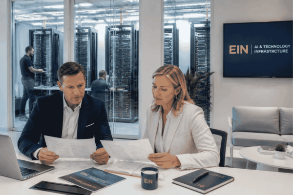 Business owner reviewing financing for AI servers GPU systems and automation equipment