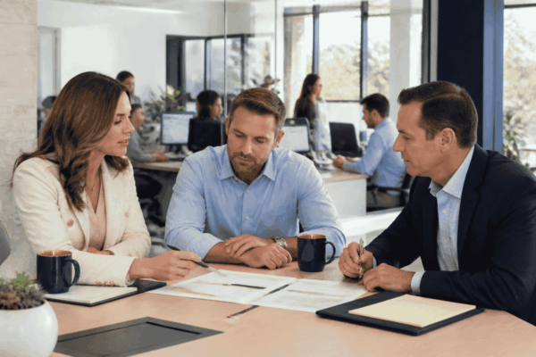 Business buyer reviewing purchase price cash flow and acquisition financing before making an offer