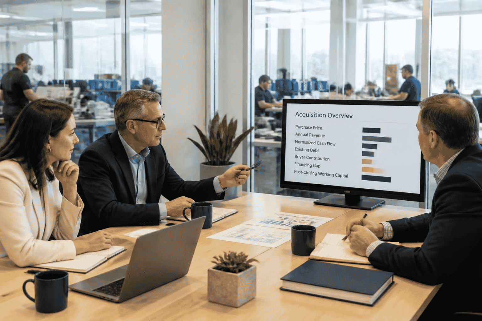 Business buyer reviewing due diligence numbers before contacting acquisition financing lenders