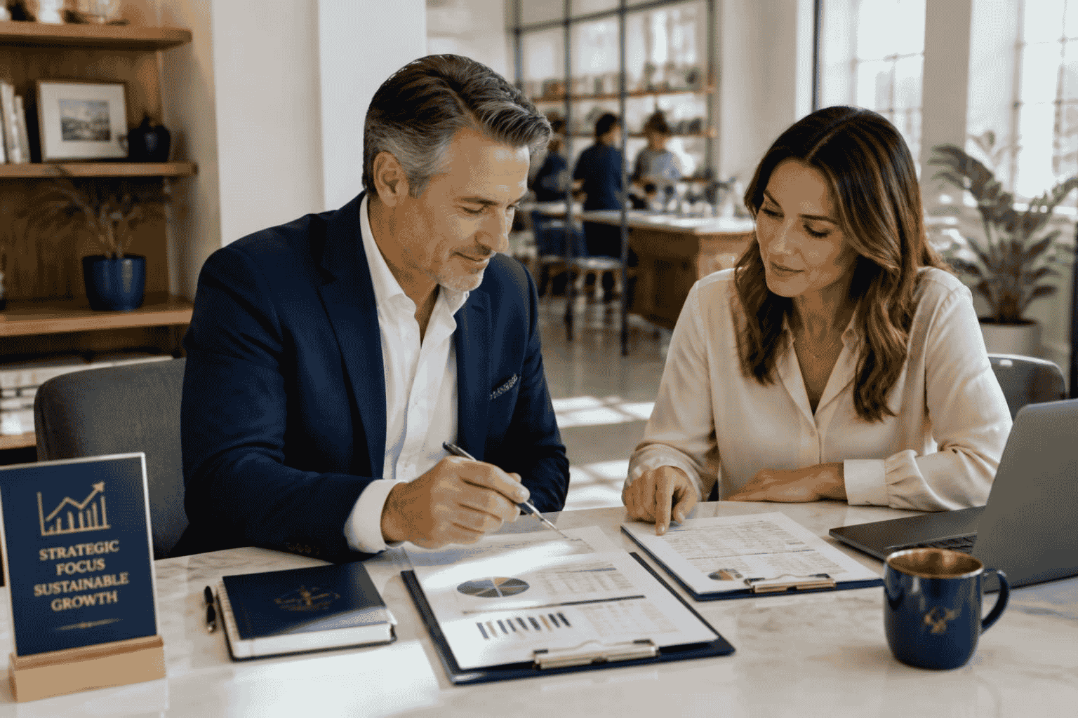 Business owner reviewing existing debt and new working capital requirements