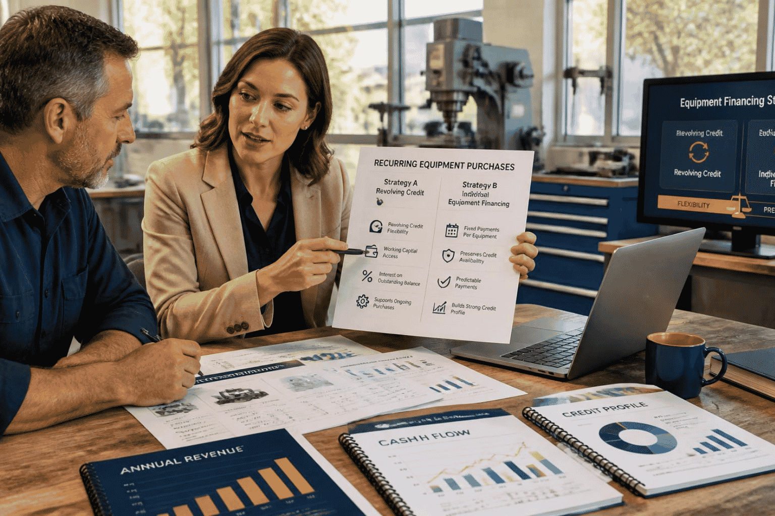 Business owner comparing an equipment line of credit with equipment financing