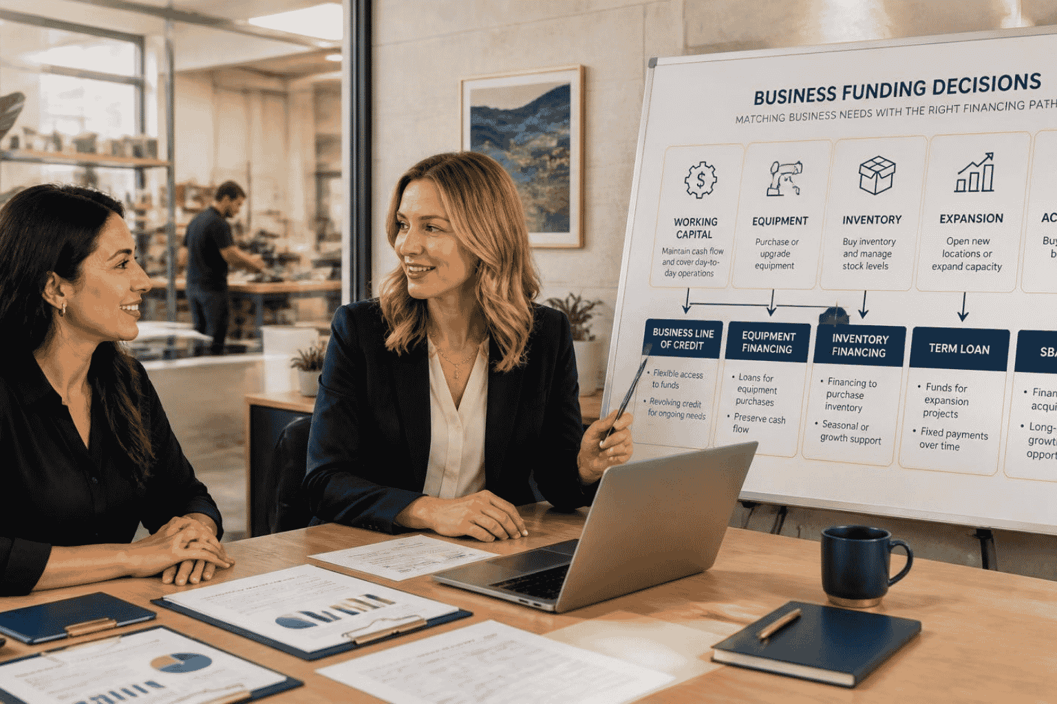 Business owner matching working capital equipment expansion and acquisition needs to funding options
