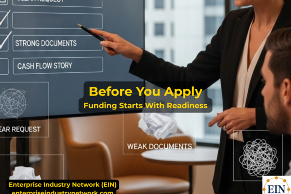 Business funding readiness checklist explaining what business owners should prepare before applying for financing, including funding amount, use of funds, cash flow, revenue, bank statements, and financial records.