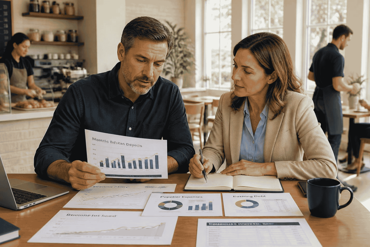 Business owner reviewing bank deposits and working capital during a temporary revenue slowdown