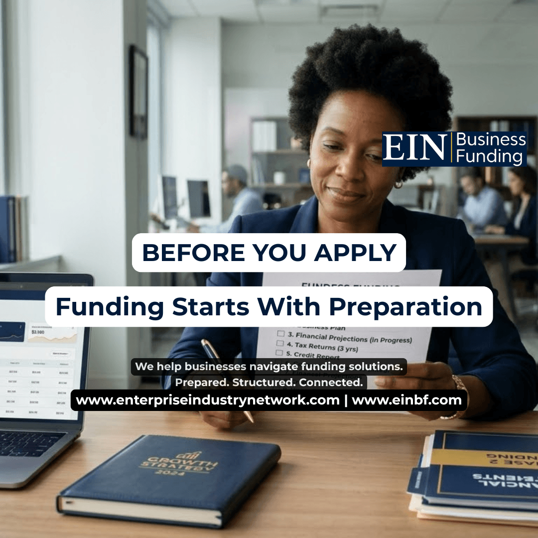 Business funding preparation for owners reviewing capital needs, cash flow, financial documents, repayment capacity, working capital, loans, lines of credit, and other financing options before applying.