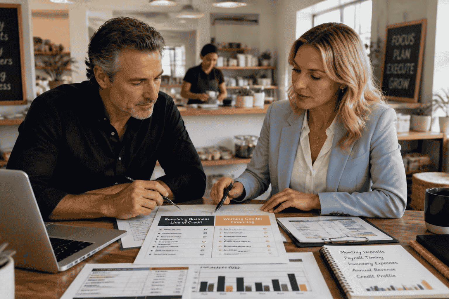 Business owner comparing a line of credit with working capital financing for a short-term cash gap