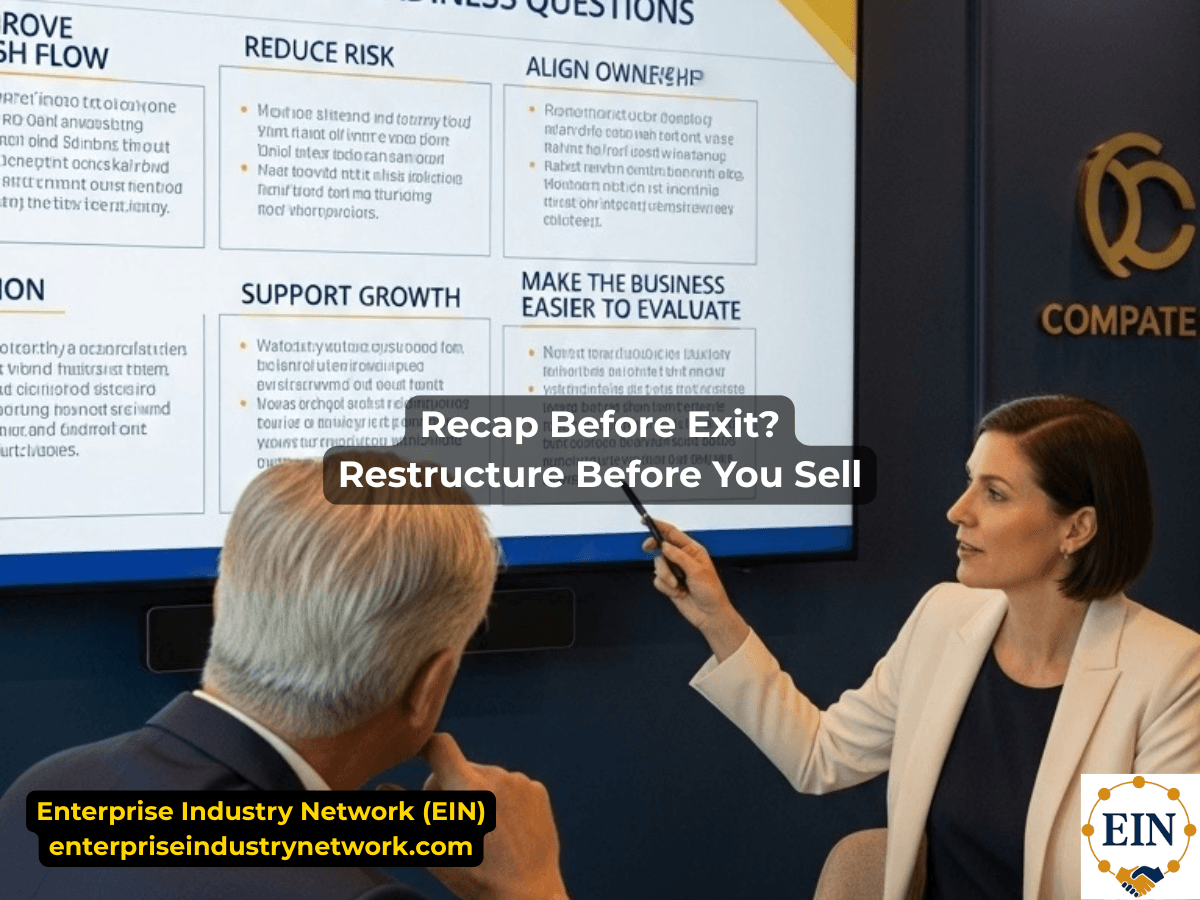Business recapitalization before a sale, showing how debt restructuring, refinancing, equity changes, and capital structure decisions can affect sale readiness and buyer due diligence.
