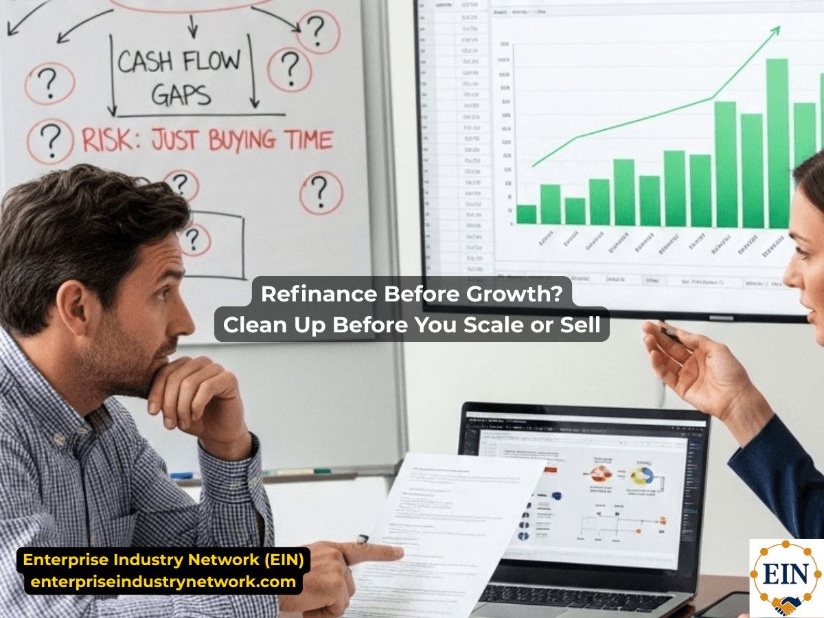 Business refinancing before growth or sale, explaining how debt restructuring may affect cash flow, working capital, repayment obligations, buyer due diligence, and sale readiness.