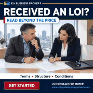 EIN Business Brokers graphic encouraging business sellers to review price, structure and conditions when evaluating a Letter of Intent from a prospective buyer.