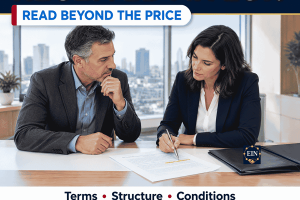 EIN Business Brokers graphic encouraging business sellers to review price, structure and conditions when evaluating a Letter of Intent from a prospective buyer.