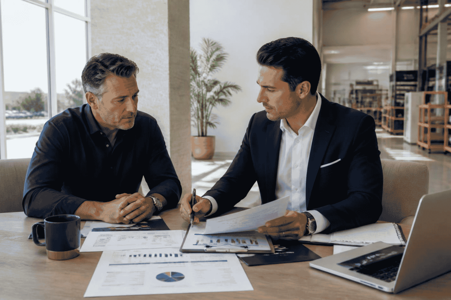 Business owner reviewing commercial real estate financing and business credit requirements