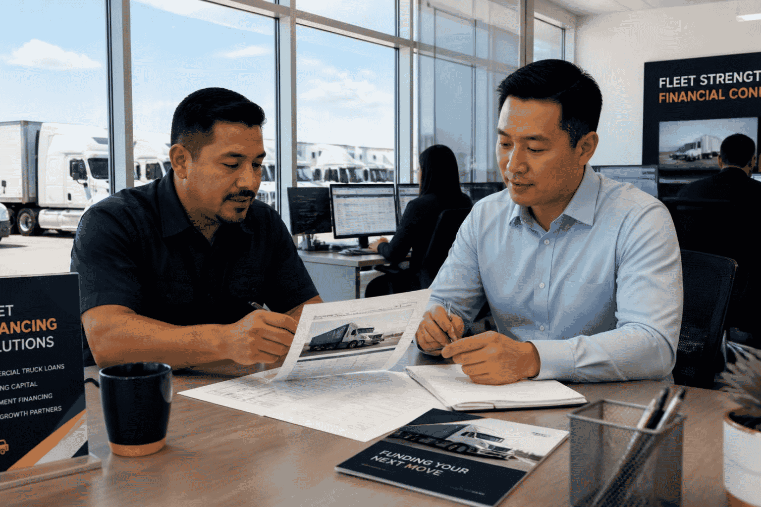 Transportation business owner preparing for commercial truck financing and business vehicle loan review