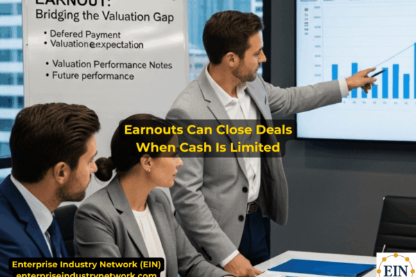 Earnouts in business acquisitions showing how future performance payments can bridge valuation gaps and complement buyer equity, seller financing, and acquisition funding.