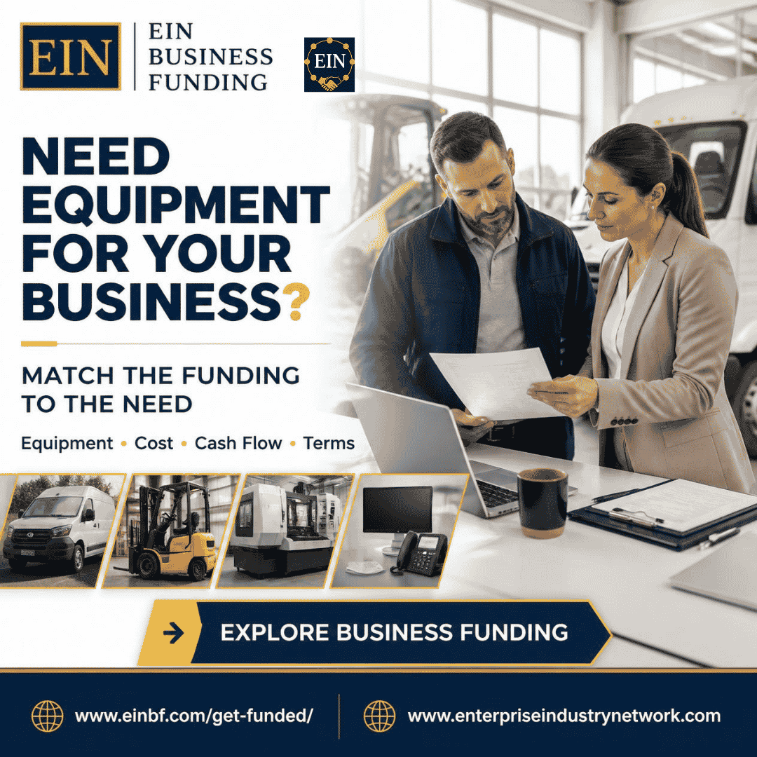 EIN Business Funding graphic for business owners exploring financing for equipment, machinery, vehicles or other operating assets.