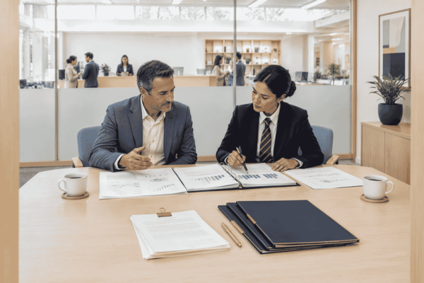 Business owner and broker planning a confidential business sale without early disclosure