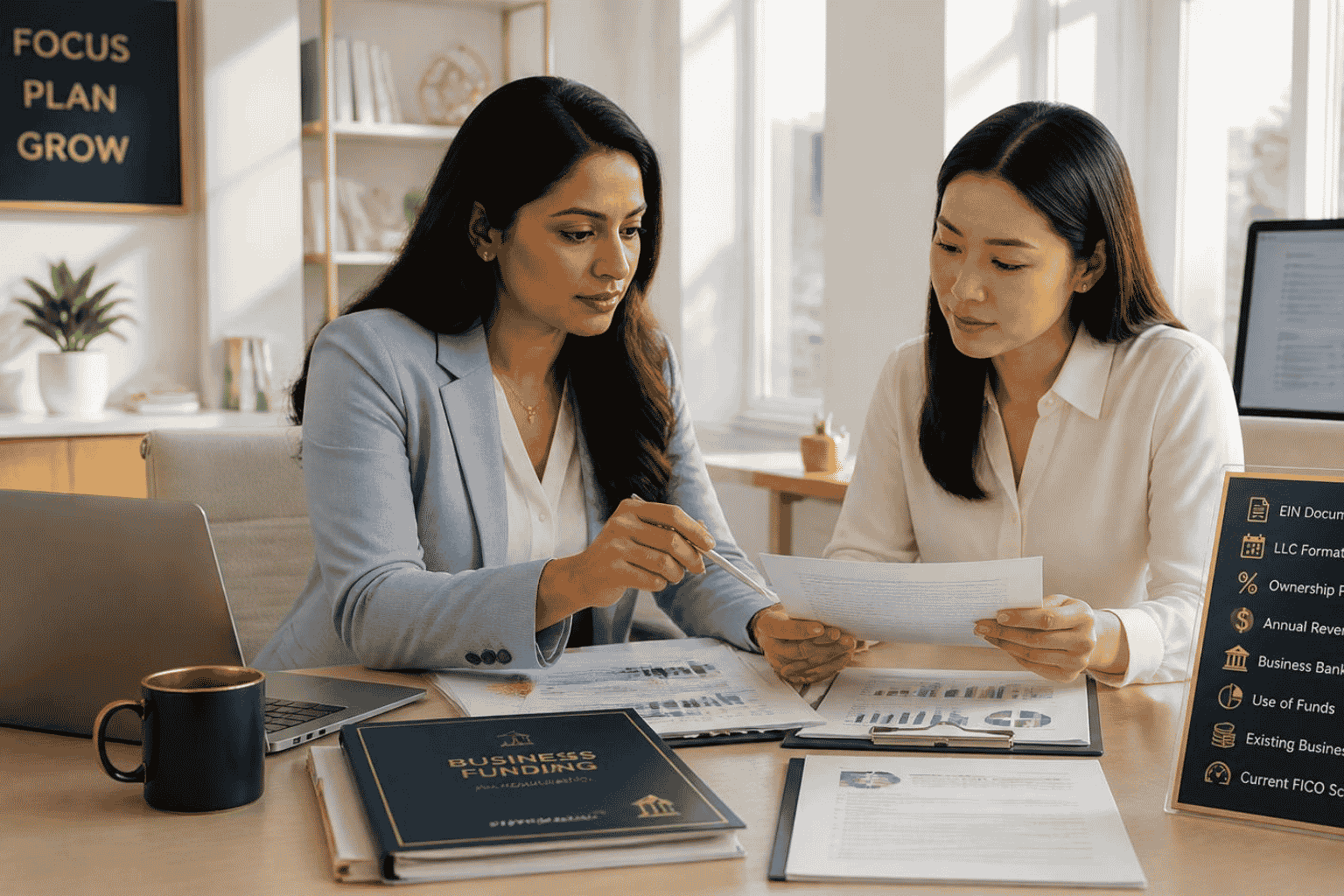 LLC owner preparing EIN revenue banking debt and credit information for business funding