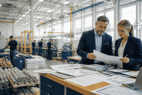 Manufacturing business owner reviewing working capital for raw materials and supplier purchases