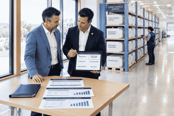 Medical device supplier reviewing inventory receivables and asset based financing requirements