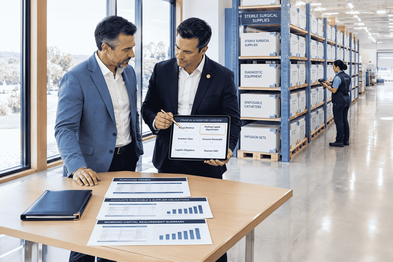 Medical device supplier reviewing inventory receivables and asset based financing requirements