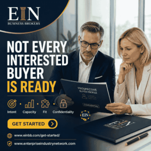 EIN Business Brokers graphic encouraging business owners to qualify prospective buyers before sharing confidential financial and operational information.