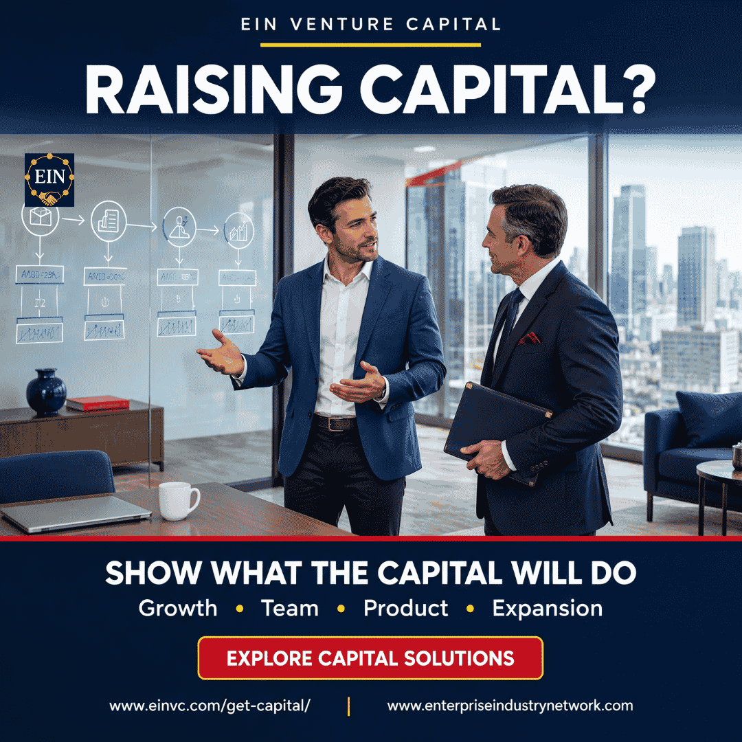 EIN Venture Capital graphic encouraging founders to clearly explain how investment capital would support growth, team development, products and business expansion.