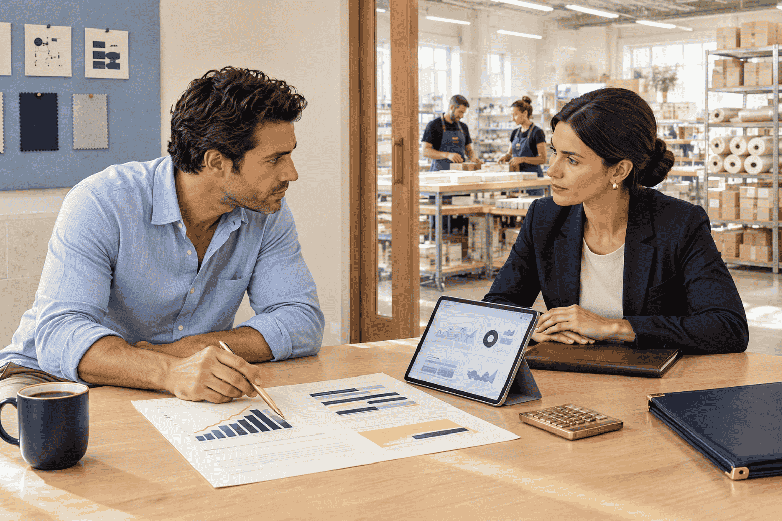 Growing business owner reviewing revenue deposits expenses and working capital needs